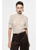 Butter short-sleeve sheer lace top with floral embroidery