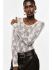 T.shirt trasparente a maniche lunghe con ricamo floreale Marmo