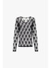 T.shirt trasparente a maniche lunghe con ricamo floreale Nero