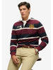 Navy blue striped rugby polo shirt with double emblem