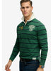 Green striped rugby polo shirt with double emblem