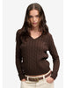 Chocolate cable-knit wool-blend V-neck sweater
